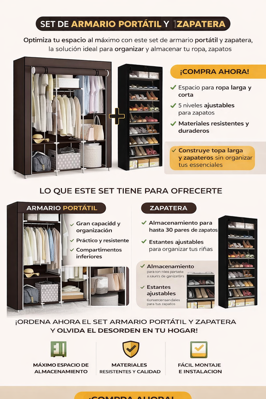 ✨ Combo Organizador: Armario Portátil + Zapatera de Gran Capacidad