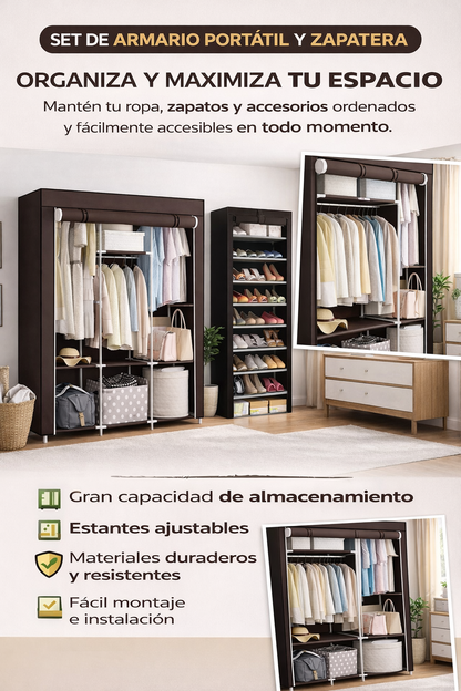 ✨ Combo Organizador: Armario Portátil + Zapatera de Gran Capacidad