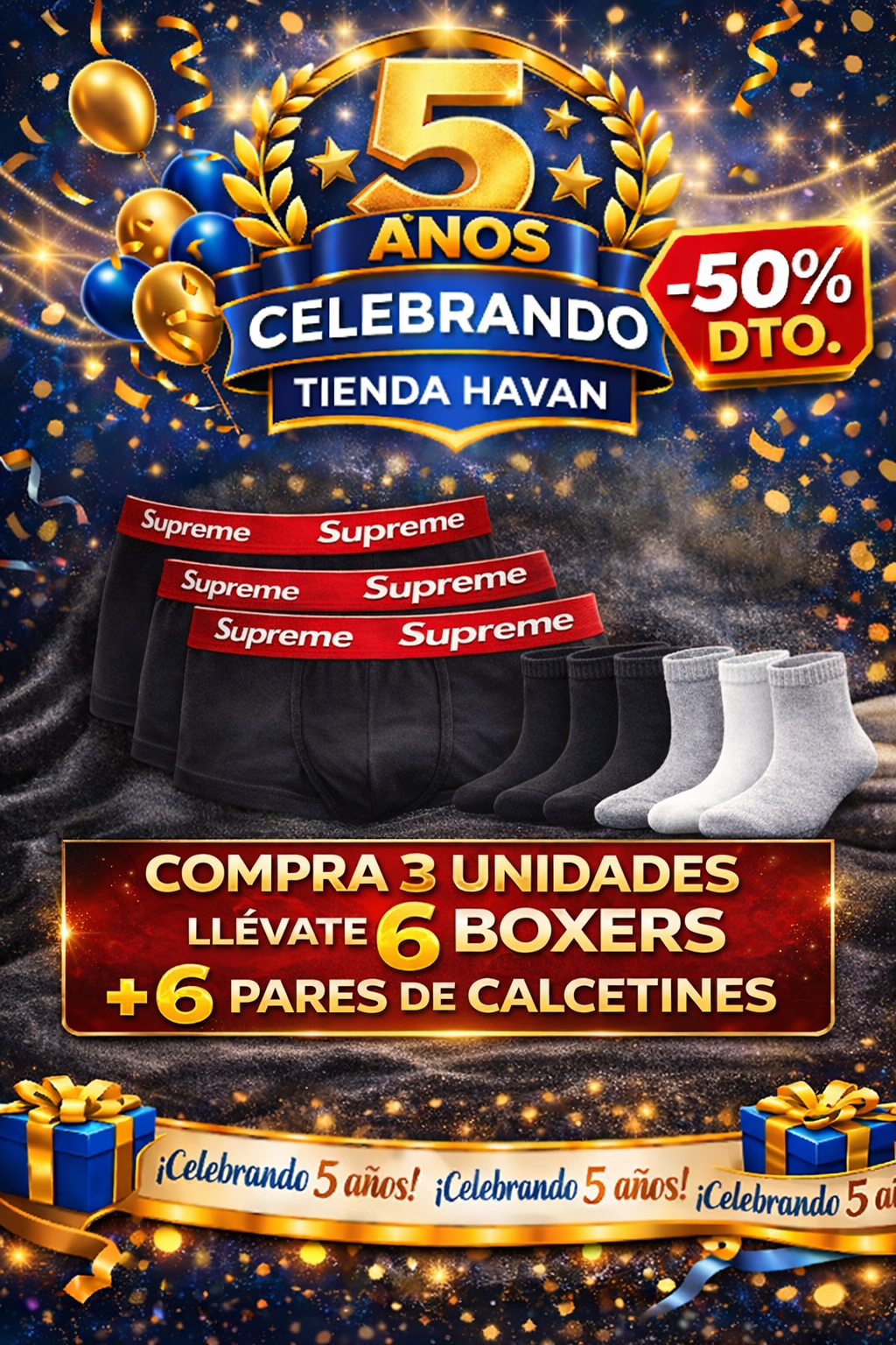 OFERTA BÓXER SUPREMO X6 - COMPRE 3 Y LLÉVESE 6 + 6 Calcetines+ Envío gratis + REGALO