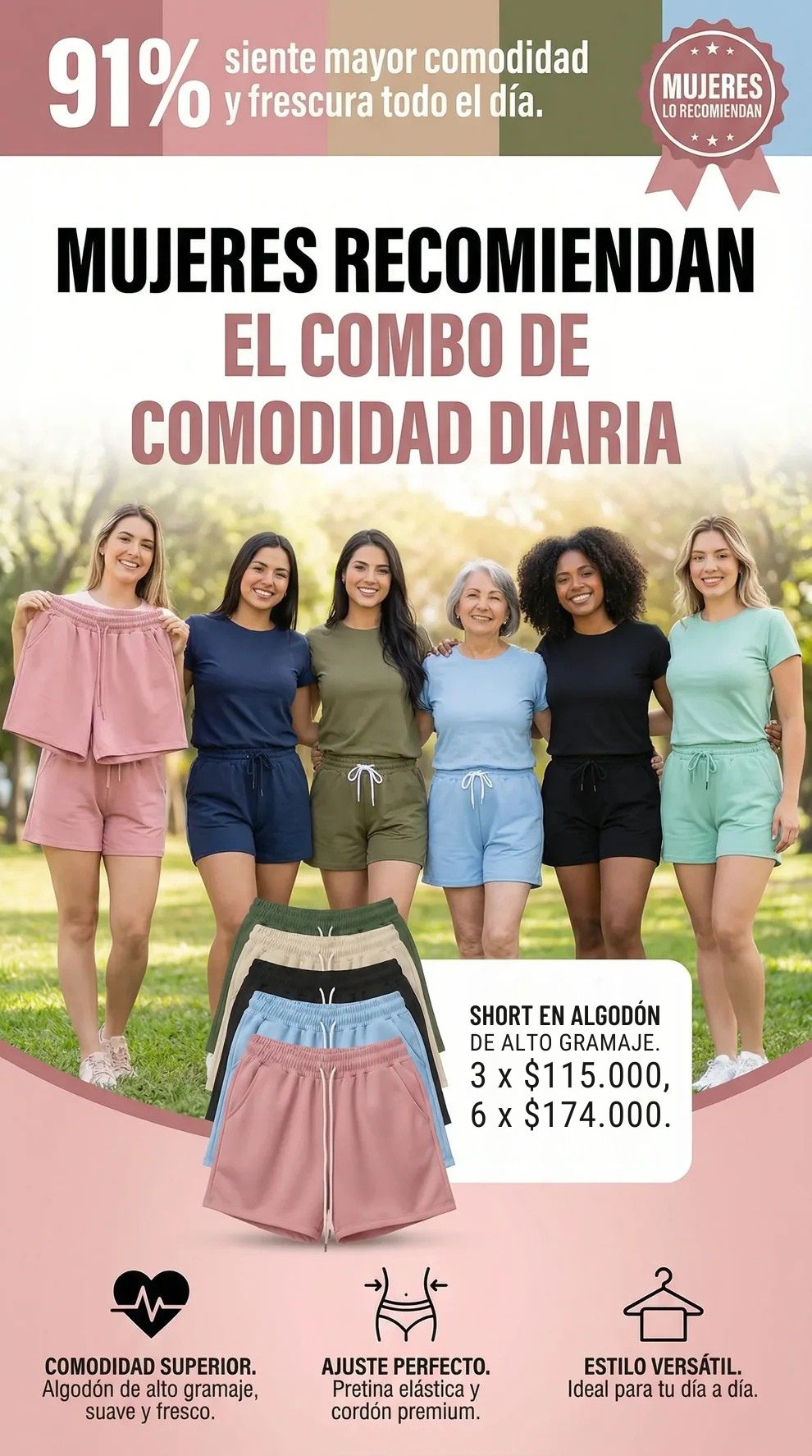 SHORT EN ALGODON PARA DAMA - Compre 1 y llévese 3 + Envío Grátis