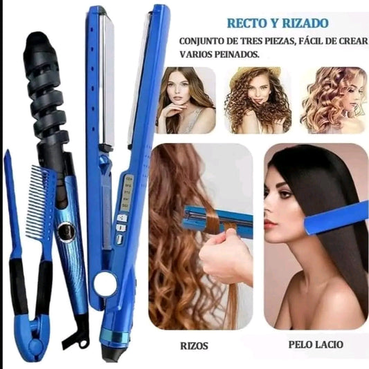 Super Combo 3X1 Plancha Digital + Rizador + Peine + Envío Grátis
